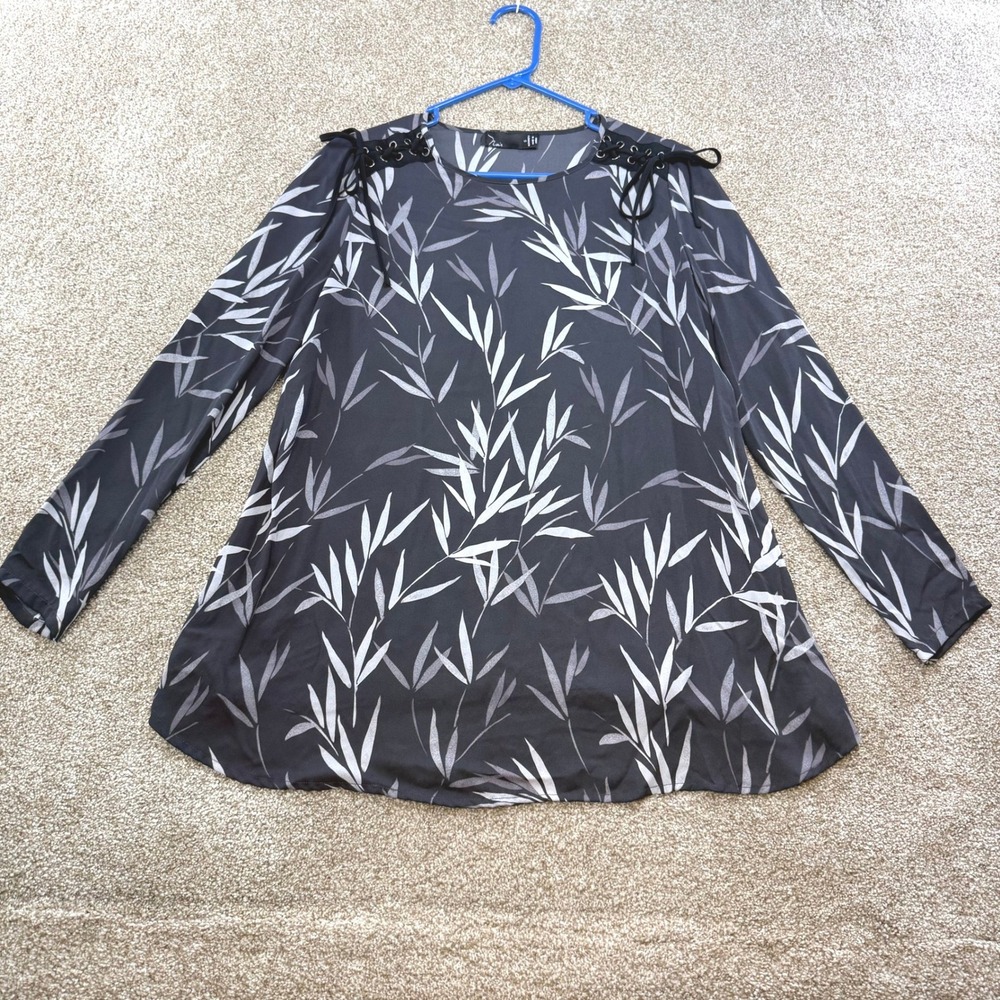 Noir Maternity Tunic Top Small Black Gray Bamboo Leaf Lace Up Pregnancy Fashion